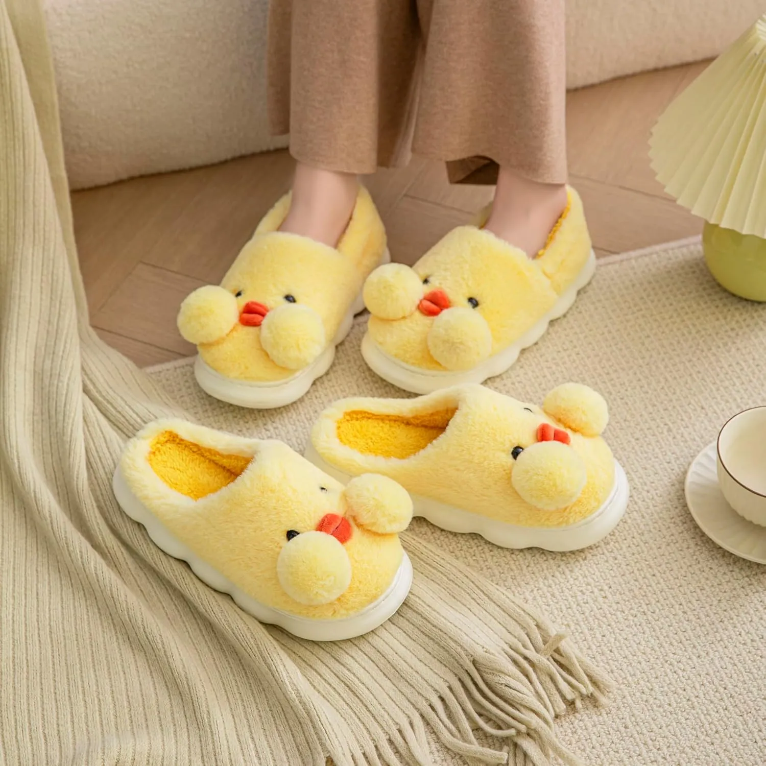 YILANLAN Women's & Men's Winter Duck Slippers - Warm & Cute Animal Cartoon Home Slippers