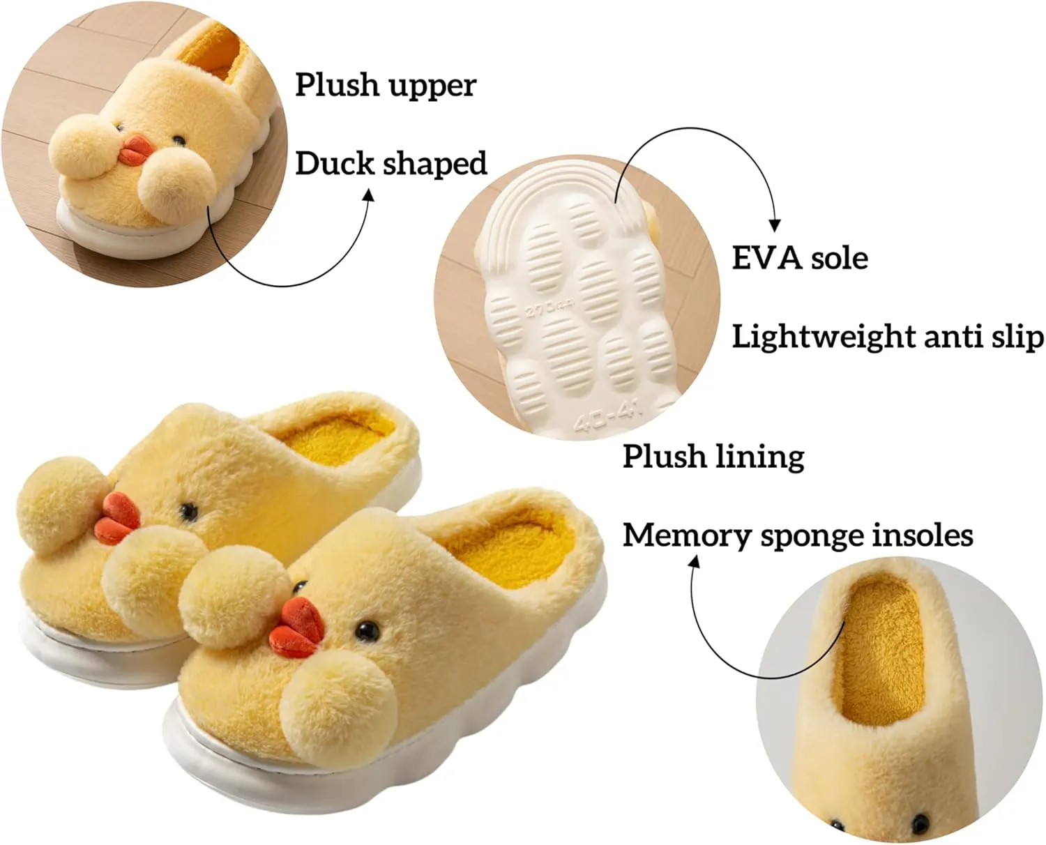 YILANLAN Women's & Men's Winter Duck Slippers - Warm & Cute Animal Cartoon Home Slippers