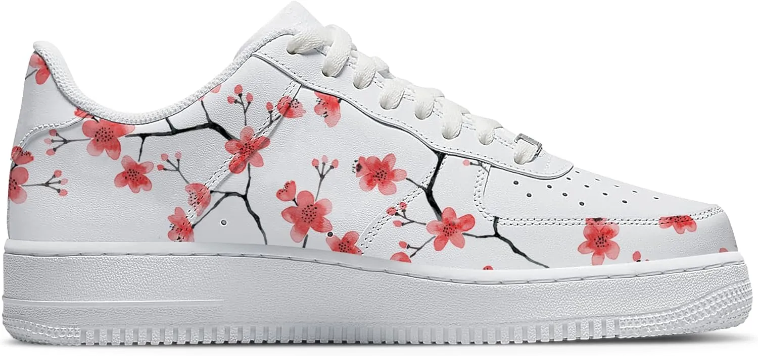 Your Name Here! - Custom Name Low-Top Sneakers Personalized Plum Blossom Cherry Blossom Basketball Shoe Breathable Casual Shoes for Women 01