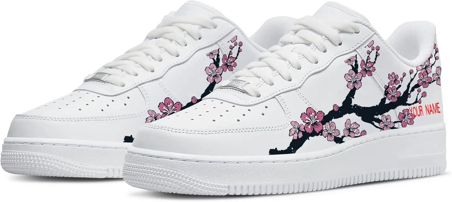 Your Name Here! - Custom Name Low-Top Sneakers Personalized Plum Blossom Cherry Blossom Basketball Shoe Breathable Casual Shoes for Women 01