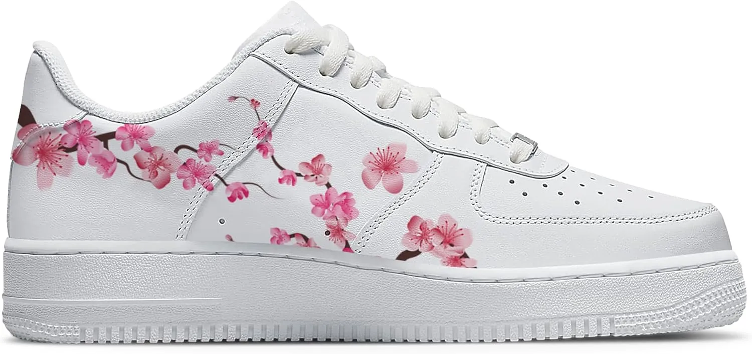 Your Name Here! - Custom Name Low-Top Sneakers Personalized Plum Blossom Cherry Blossom Basketball Shoe Breathable Casual Shoes for Women 01