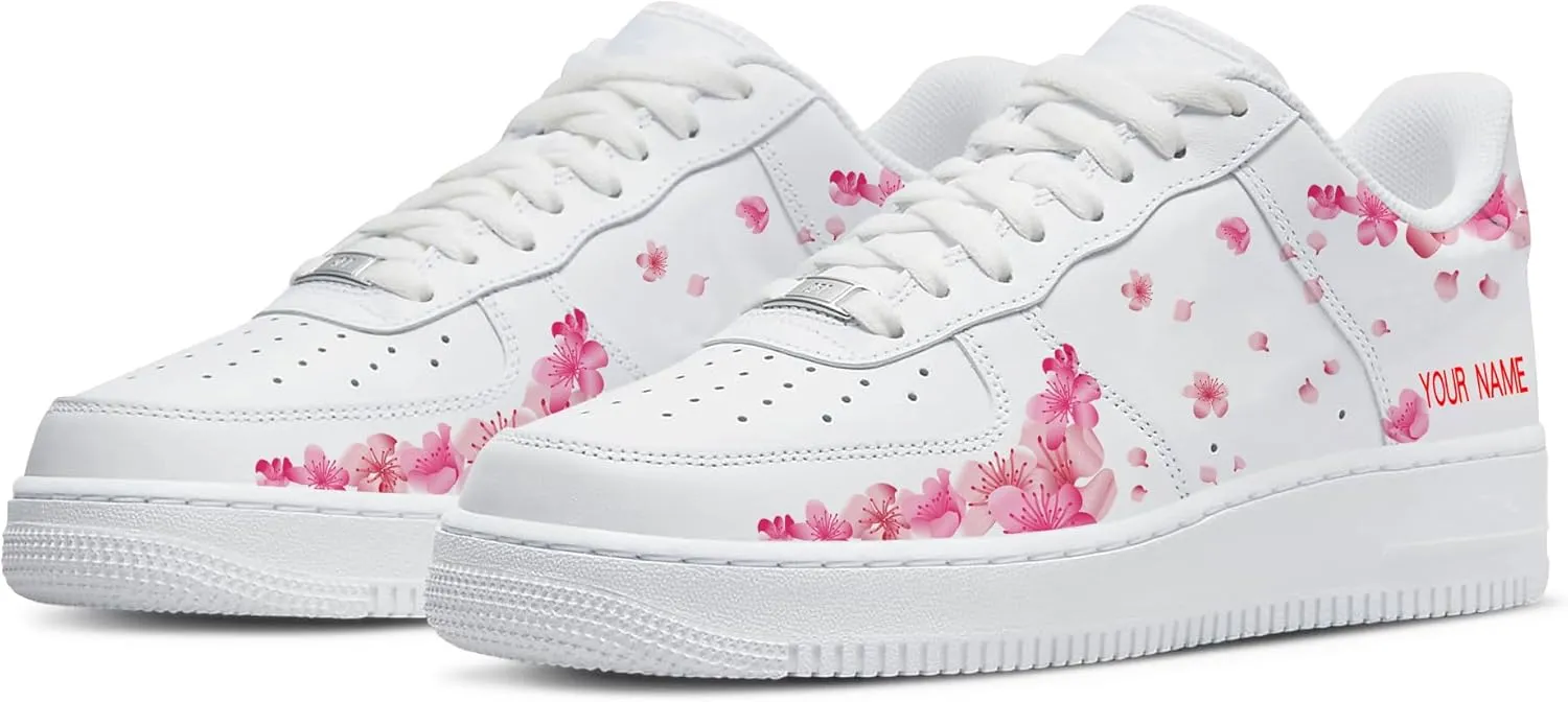 Your Name Here! - Custom Name Low-Top Sneakers Personalized Plum Blossom Cherry Blossom Basketball Shoe Breathable Casual Shoes for Women 01
