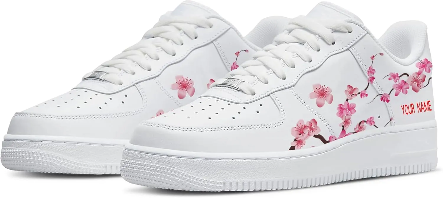 Your Name Here! - Custom Name Low-Top Sneakers Personalized Plum Blossom Cherry Blossom Basketball Shoe Breathable Casual Shoes for Women 01