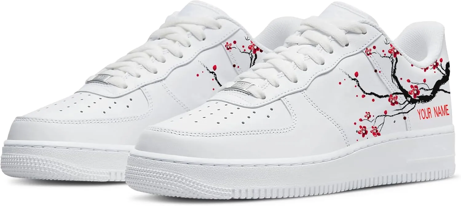 Your Name Here! - Custom Name Low-Top Sneakers Personalized Plum Blossom Cherry Blossom Basketball Shoe Breathable Casual Shoes for Women 01