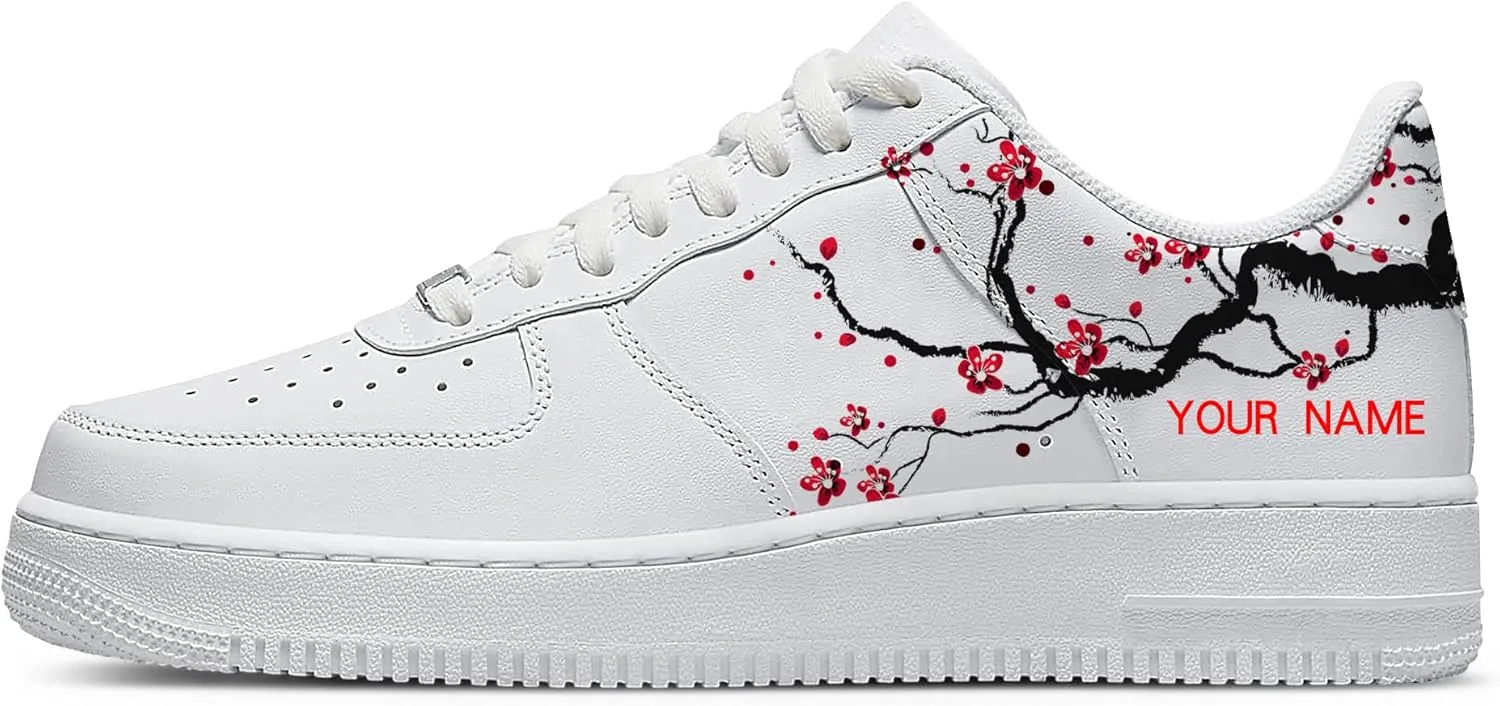 Your Name Here! - Custom Name Low-Top Sneakers Personalized Plum Blossom Cherry Blossom Basketball Shoe Breathable Casual Shoes for Women 01