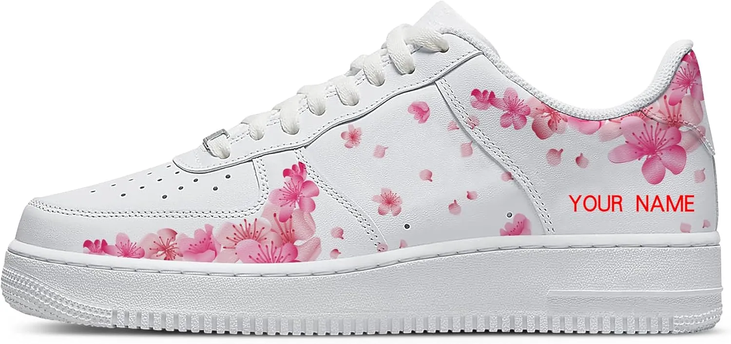 Your Name Here! - Custom Name Low-Top Sneakers Personalized Plum Blossom Cherry Blossom Basketball Shoe Breathable Casual Shoes for Women 01