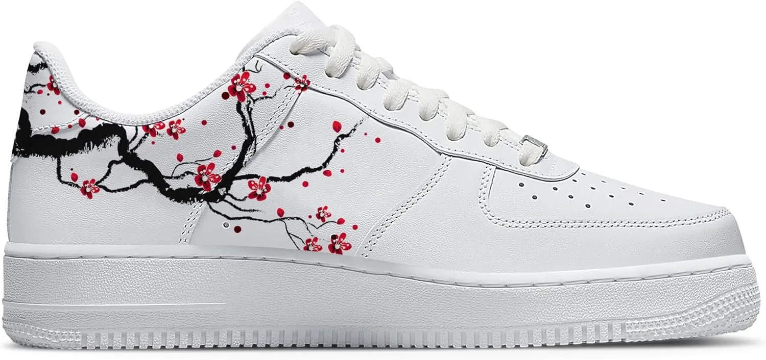 Your Name Here! - Custom Name Low-Top Sneakers Personalized Plum Blossom Cherry Blossom Basketball Shoe Breathable Casual Shoes for Women 01