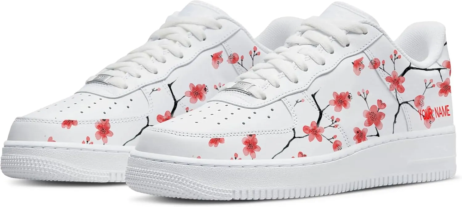 Your Name Here! - Custom Name Low-Top Sneakers Personalized Plum Blossom Cherry Blossom Basketball Shoe Breathable Casual Shoes for Women 01