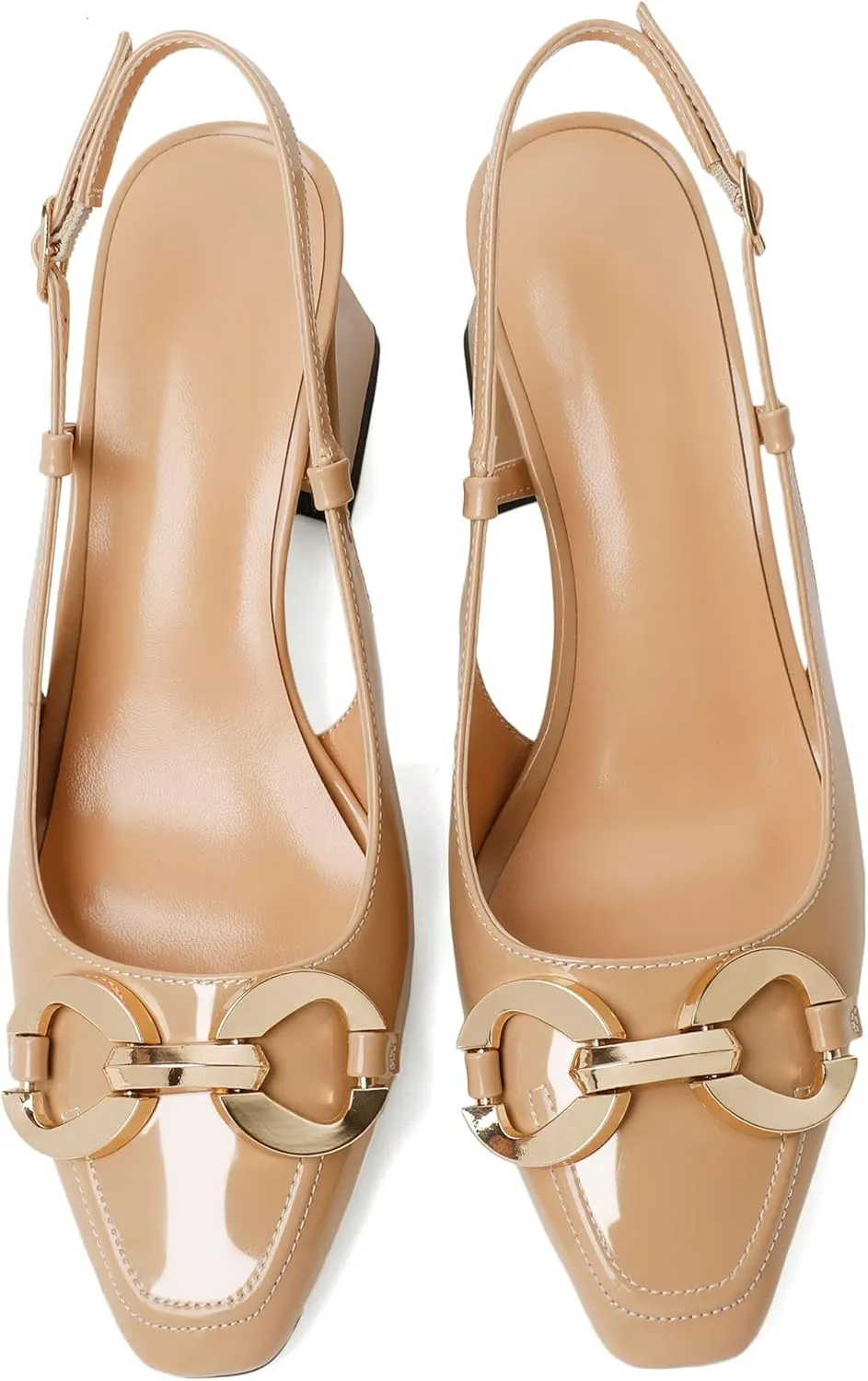 Zamikoo Women's Square Toe Block Slingback Heels, Chunky Heels with Metal Buckle Dress Pumps Shoes for Wedding Work Evening 2 Inches