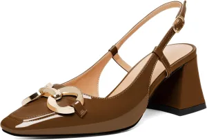 Zamikoo Women's Square Toe Block Slingback Heels, Chunky Heels with Metal Buckle Dress Pumps Shoes for Wedding Work Evening 2 Inches