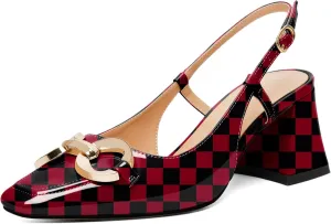 Zamikoo Women's Square Toe Block Slingback Heels, Chunky Heels with Metal Buckle Dress Pumps Shoes for Wedding Work Evening 2 Inches