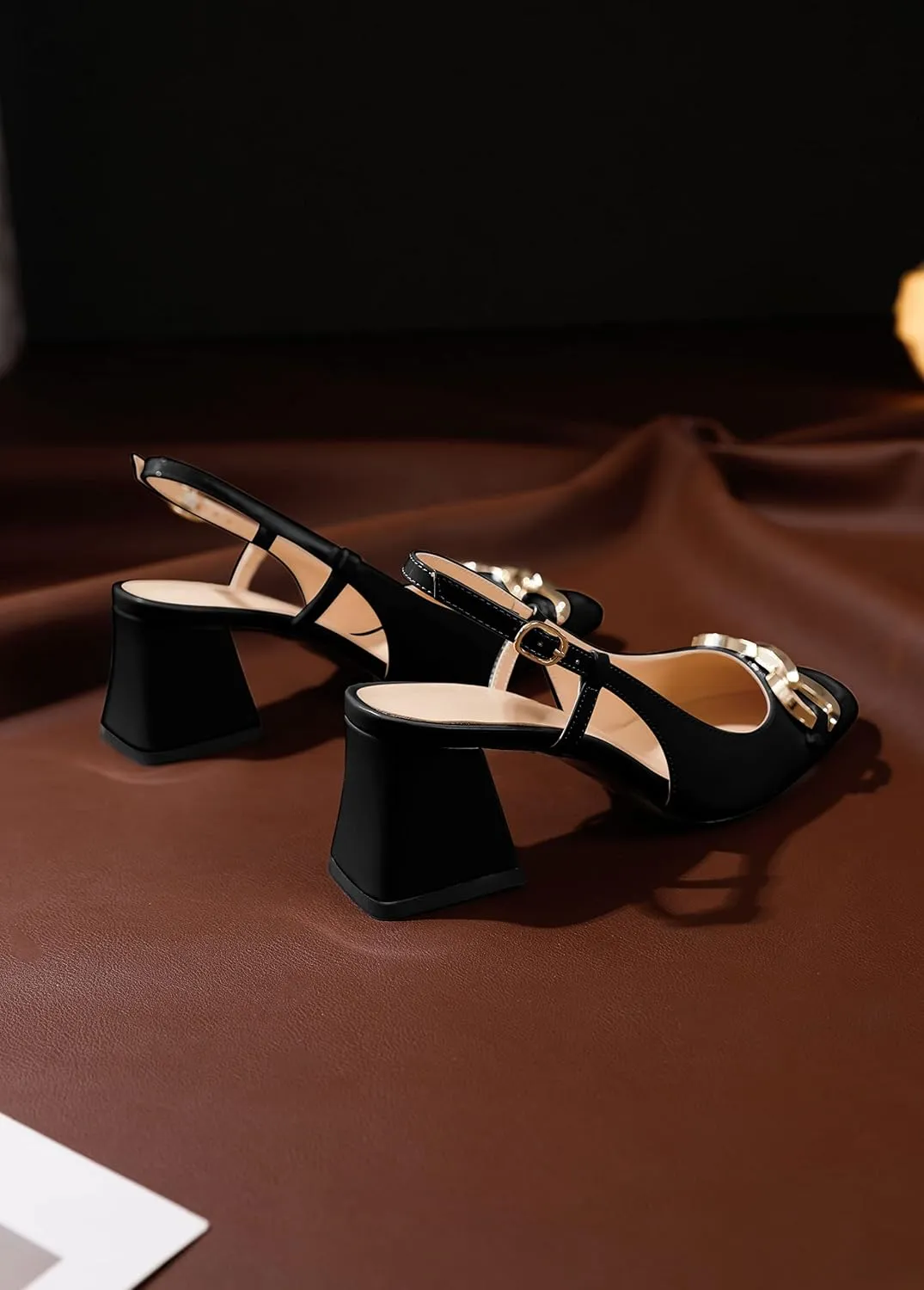 Zamikoo Women's Square Toe Block Slingback Heels, Chunky Heels with Metal Buckle Dress Pumps Shoes for Wedding Work Evening 2 Inches
