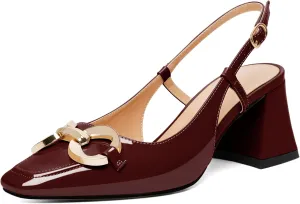 Zamikoo Women's Square Toe Block Slingback Heels, Chunky Heels with Metal Buckle Dress Pumps Shoes for Wedding Work Evening 2 Inches