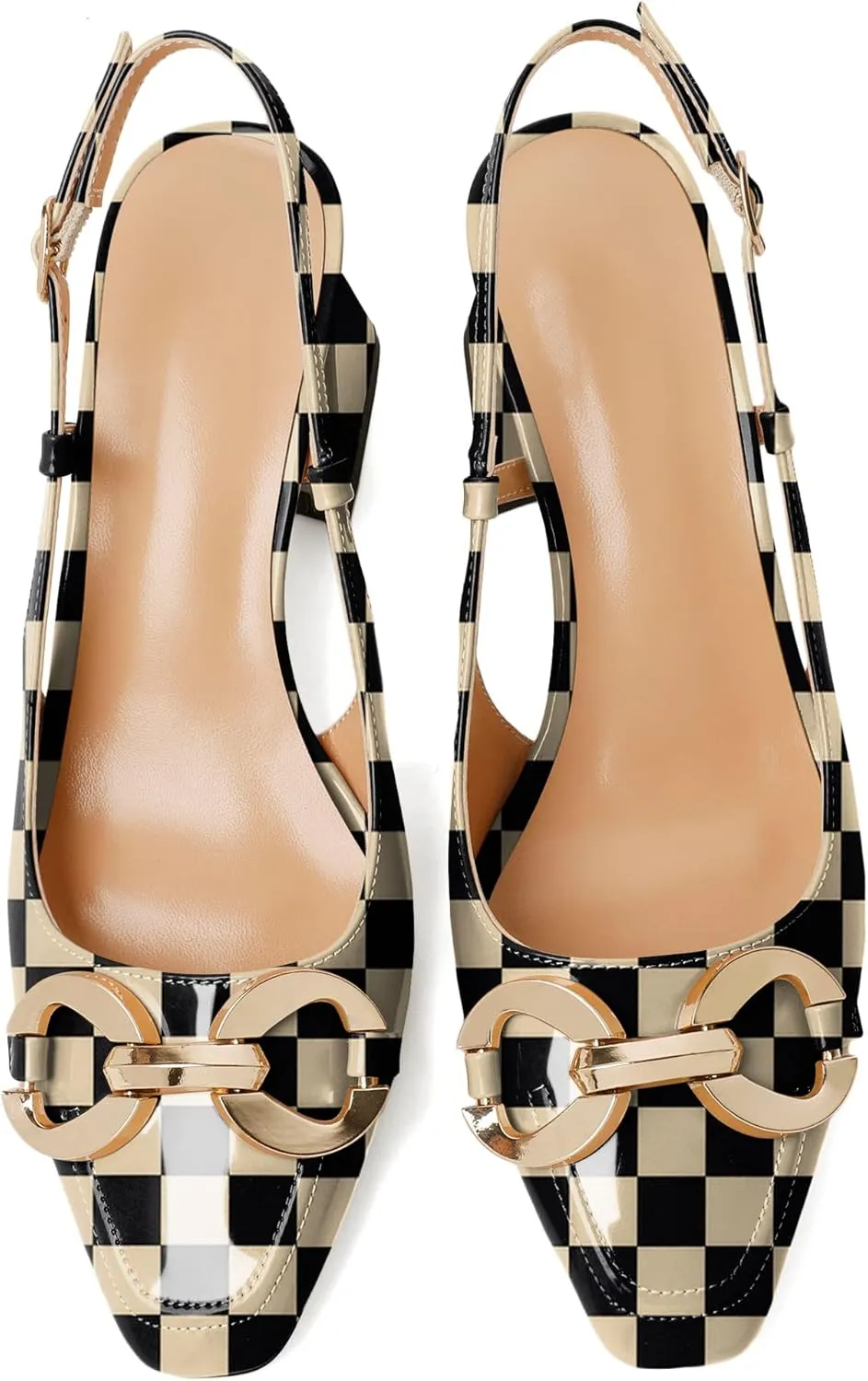 Zamikoo Women's Square Toe Block Slingback Heels, Chunky Heels with Metal Buckle Dress Pumps Shoes for Wedding Work Evening 2 Inches