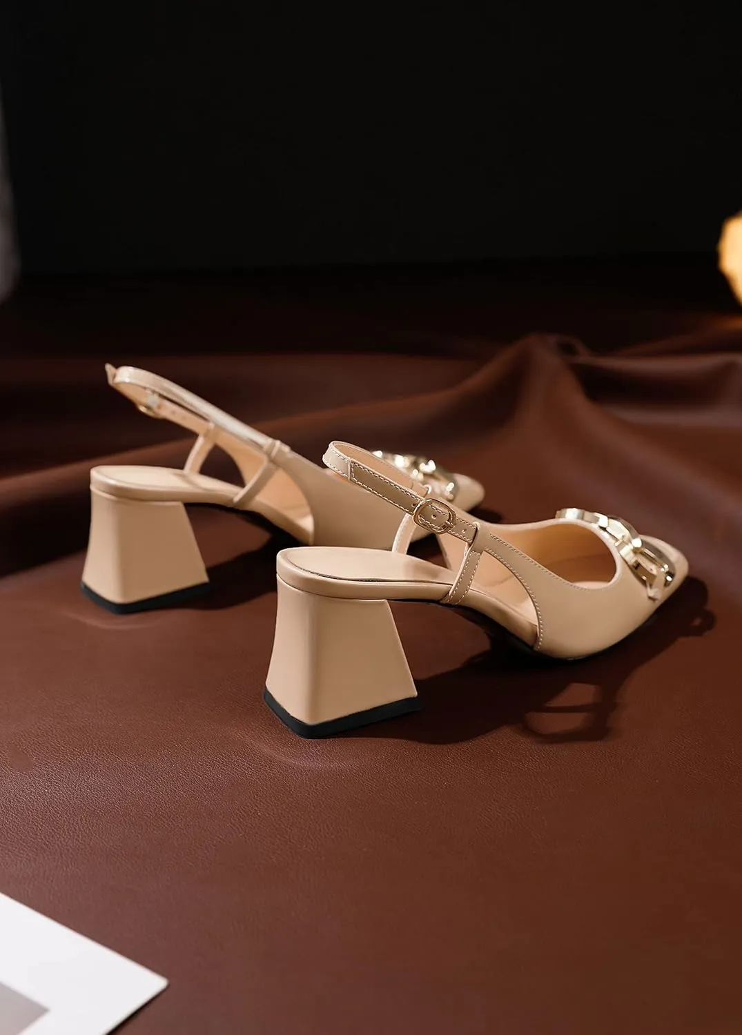 Zamikoo Women's Square Toe Block Slingback Heels, Chunky Heels with Metal Buckle Dress Pumps Shoes for Wedding Work Evening 2 Inches