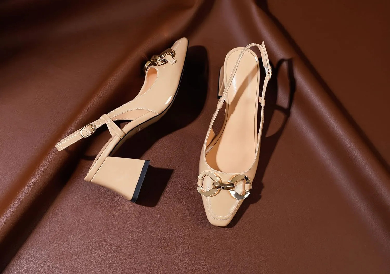 Zamikoo Women's Square Toe Block Slingback Heels, Chunky Heels with Metal Buckle Dress Pumps Shoes for Wedding Work Evening 2 Inches