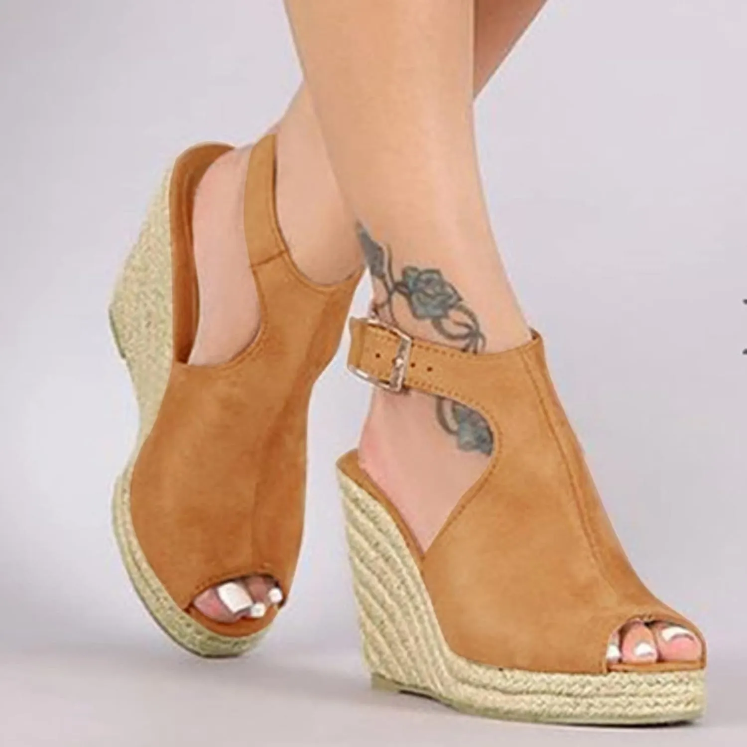 ZHOUYF Women Wedges Platform Sandals Summer Open Toe Buckle Espadrilles Sandals Slingback Dressy Sandals For Women