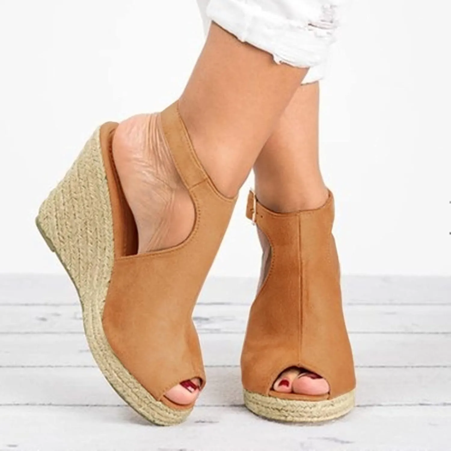ZHOUYF Women Wedges Platform Sandals Summer Open Toe Buckle Espadrilles Sandals Slingback Dressy Sandals For Women