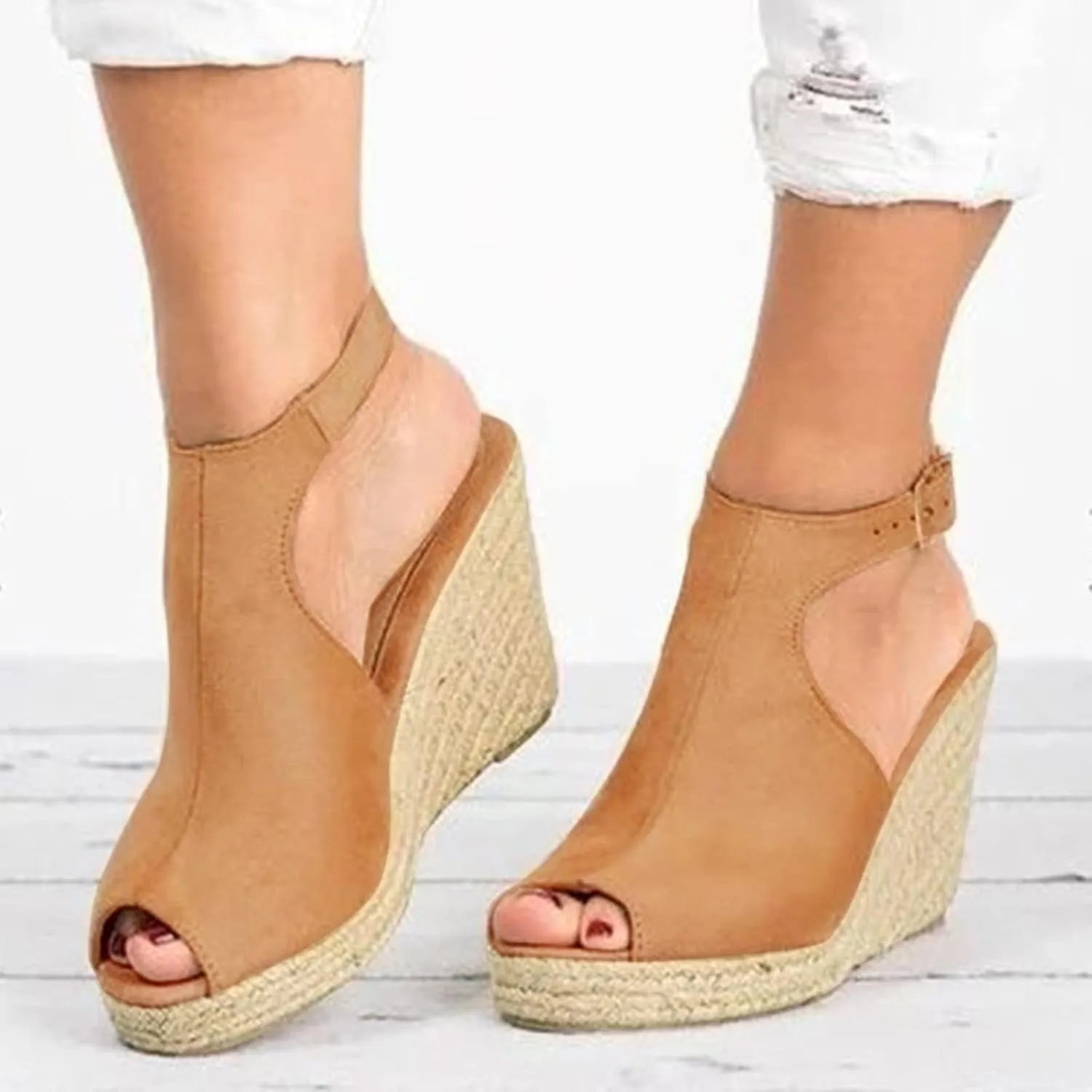 ZHOUYF Women Wedges Platform Sandals Summer Open Toe Buckle Espadrilles Sandals Slingback Dressy Sandals For Women
