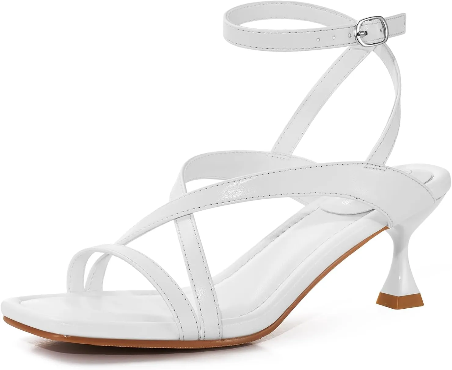 ZURIN Women's Low Kitten Heels Sandals Dressy Strappy Heeled Sandals Open Square Toe Ankle Strap Summer Dress Party Shoes 2.4 Inch