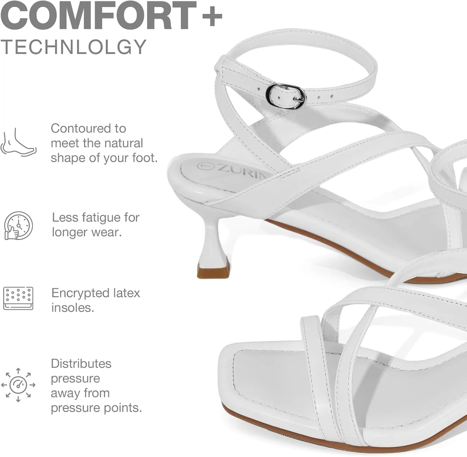 ZURIN Women's Low Kitten Heels Sandals Dressy Strappy Heeled Sandals Open Square Toe Ankle Strap Summer Dress Party Shoes 2.4 Inch