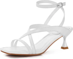 ZURIN Women's Low Kitten Heels Sandals Dressy Strappy Heeled Sandals Open Square Toe Ankle Strap Summer Dress Party Shoes 2.4 Inch